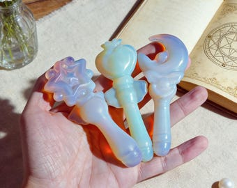 Opalite and Pink Opalite Carved Magic Wand Figurine