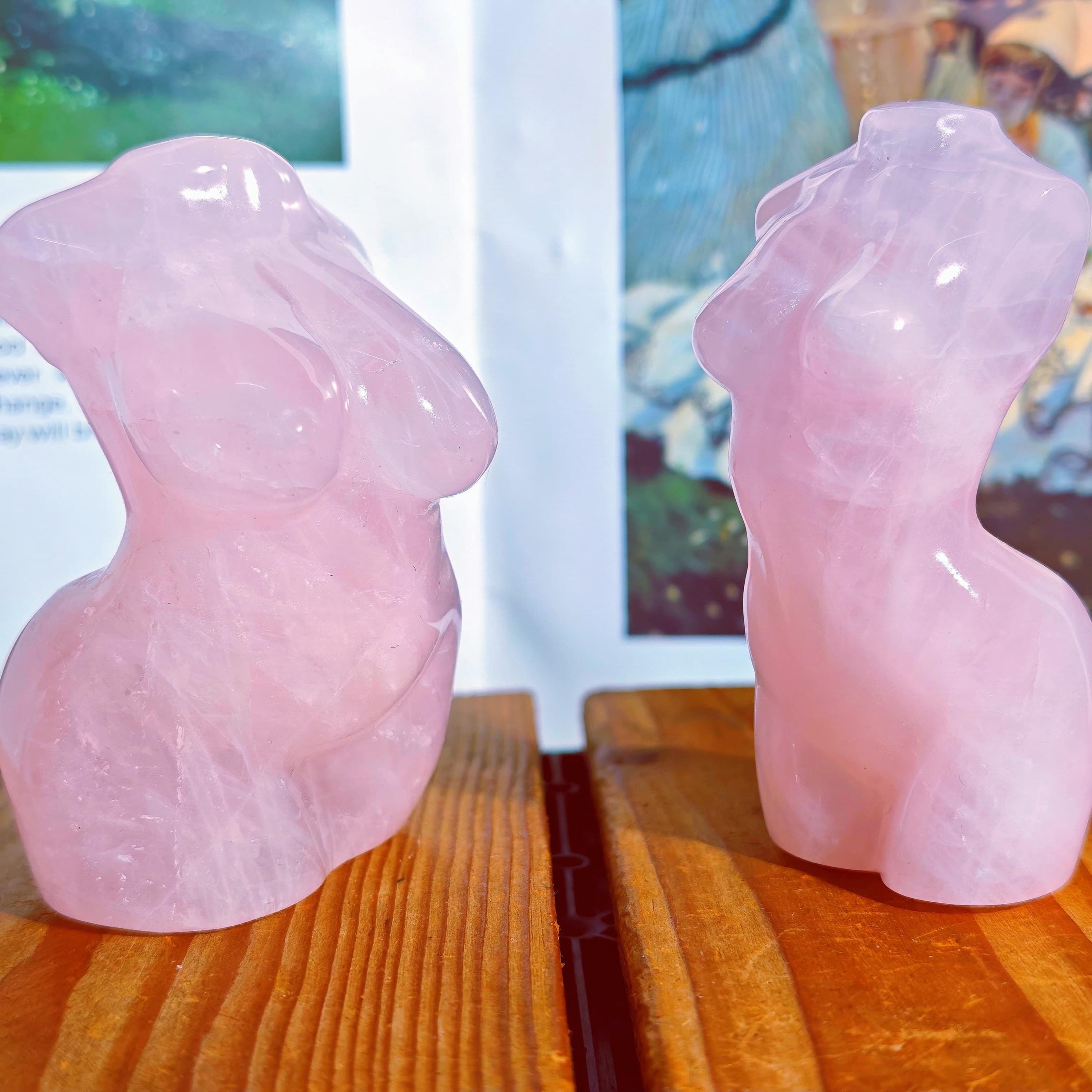Rose Quartz Female Body Carving Set Curvy and Slim Goddess Crystal