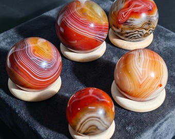Sardonyx Sphere Set Crystal Balls with Stands Rich Red Earth Tone Gemstones