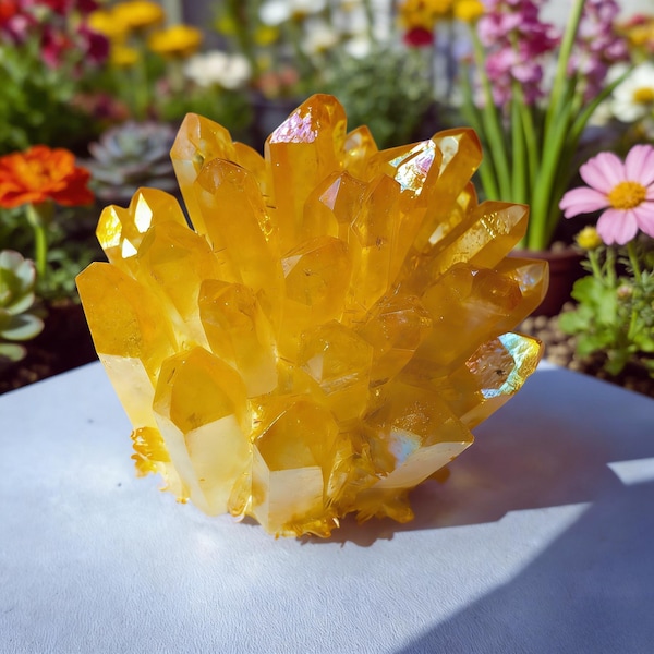 Electroplated Yellow Quartz Crystal Cluster 250g+ Abundance Prosperity Crystal Decor
