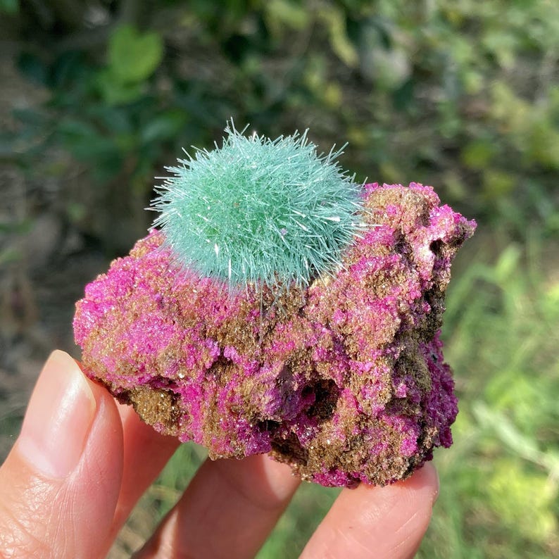 Indian Green Dandelion Zeolite，Cobaltoan Calcite Matrix，Rare Crystal Specimen, Spiritual Healing Gift image 6
