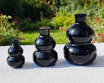 Black Obsidian Gourd Hand Carved Crystal Decor
