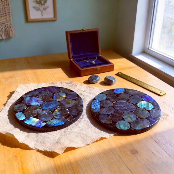 Labradorite Disc | Iridescent Crystal Grid Plate | 4.25 to 4.5 Inch | Healing Stone