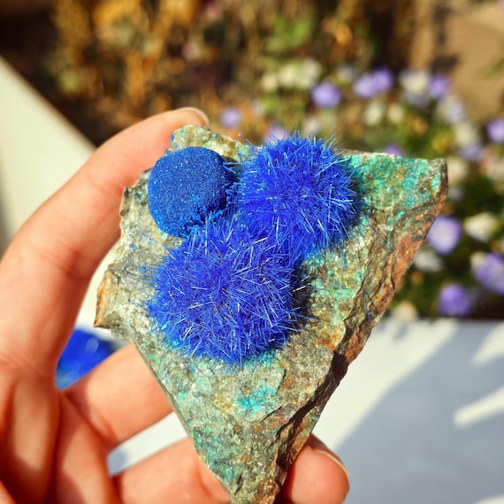 Azurite & Zeolite Mineral Combination Two Size Raw Crystal Art Display
