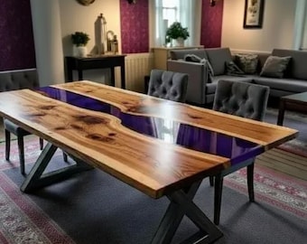 Purple Epoxy Resin River Table | Live Edge Acacia Wood Dining Table