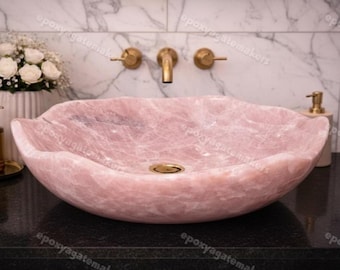 Natuurlijke rozenkwarts wasbak - roze kristallen badkamerwastafel met ruwe rand