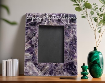 Handgemaakte amethist kristallen fotolijst: spiritueel edelsteendecor