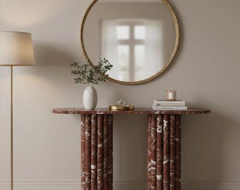 Handgemaakte Rosso Levanto-marmeren consoletafel: entreetafel met gecanneleerd onderstel