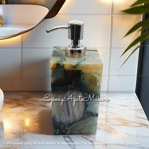 Handmade Green Agate Soap Dispenser: Natural Stone Bathroom Accessory