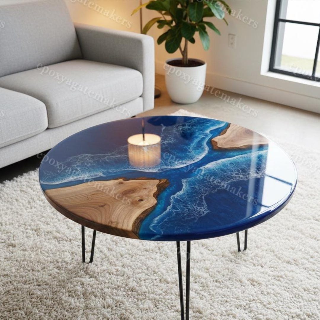 Ocean Epoxy Coffee Table | Live Edge Walnut, Coastal Decor - Etsy
