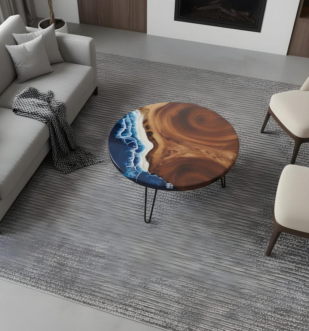 Handmade Ocean Wave Epoxy Resin Table: Natural Wood River Design - Etsy