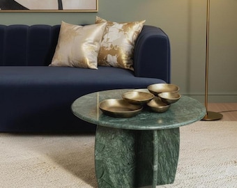 Mesa auxiliar de mármol verde hecha a mano / Mesa auxiliar de lujo / Decoración moderna en piedra natural de 15 pulgadas