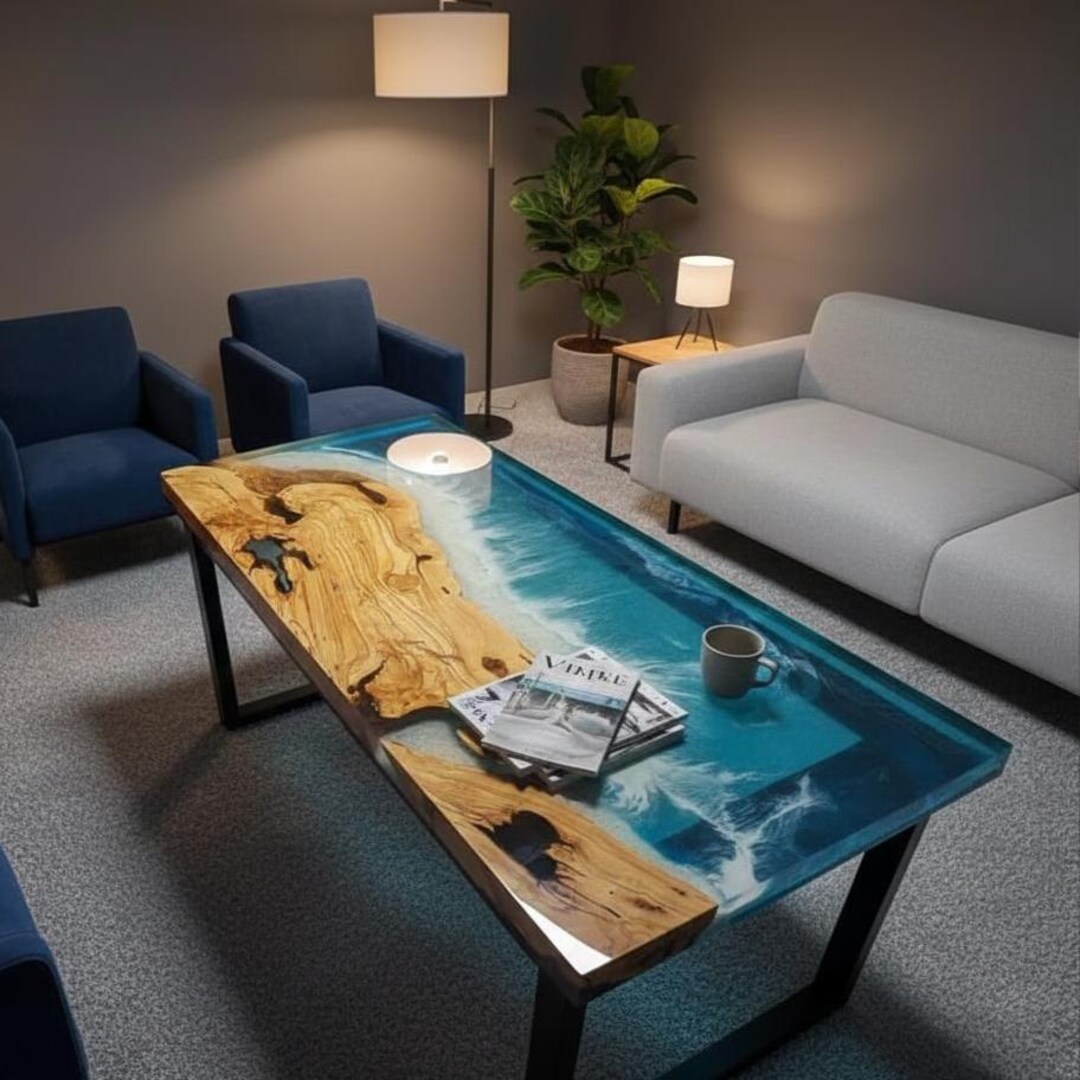 Custom Live Edge Ocean Resin Table | Handmade Coastal Decor - Etsy