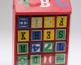Vintage Child Wood Block Set ABCs with Wood Case