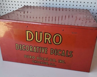 1950s Duro Decals and Metal Advertising Storage Box