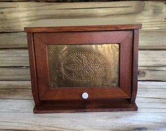Vintage Wood and Tin Door Bread Box