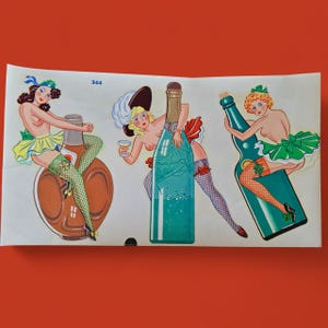 Decalcomanie Duro vintage anni &#39;50, ragazze pin-up audaci ORIGINALI #344