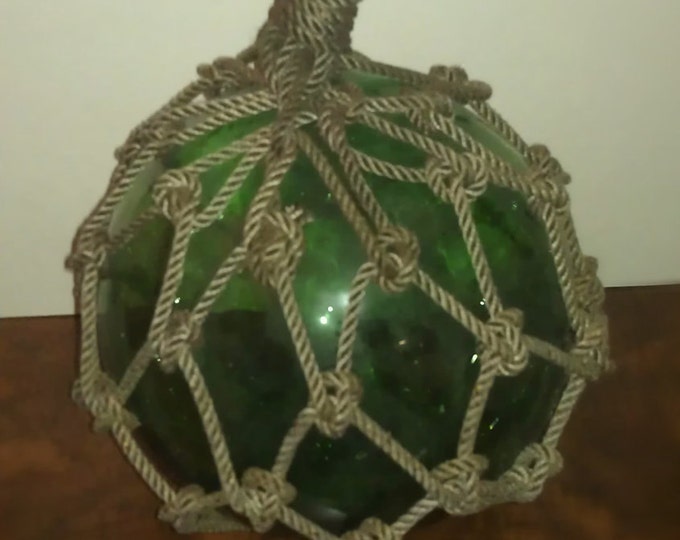 Vintage Green Glass Fishing Float With Netting Etsy