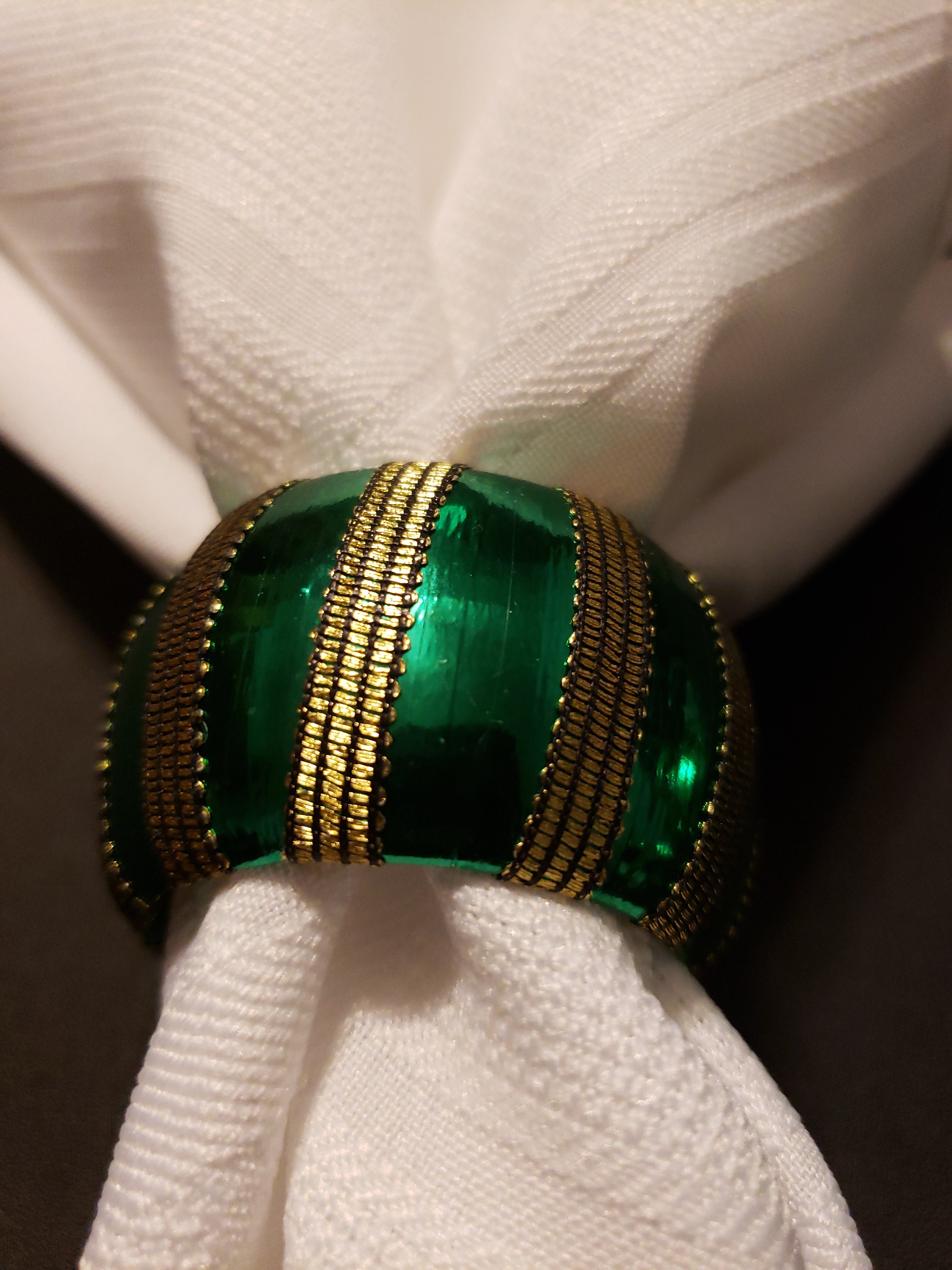 Vintage set of 6 green and gold napkin rings Etsy