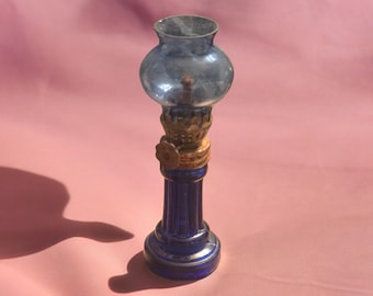 Mini blue glass night light oil lamp made in Japan