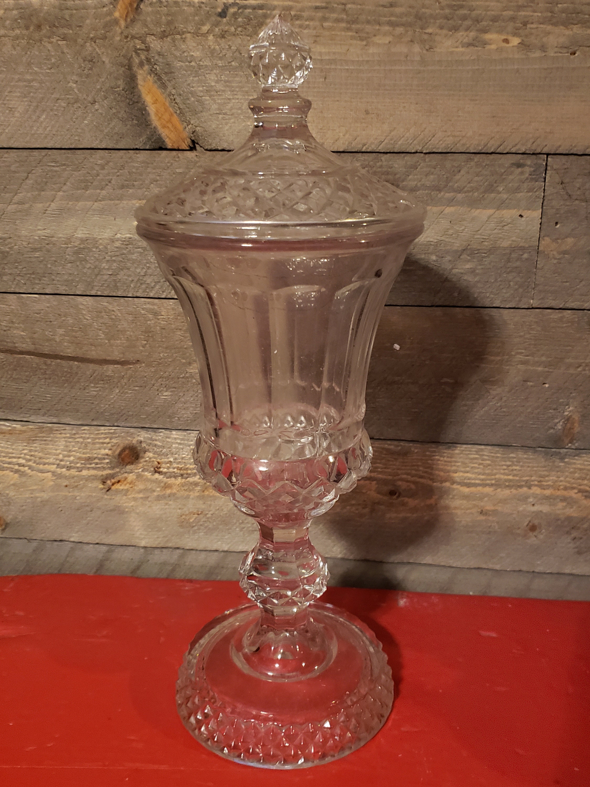 Vintage Tall Glass Apothecary Pedestal Lidded Ribbed and Etsy UK