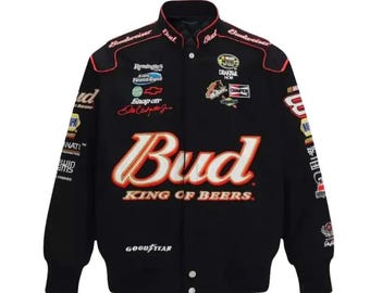 Budweiser NASCAR Racing-jacka – Vintage Team Print Motorsport-stil..