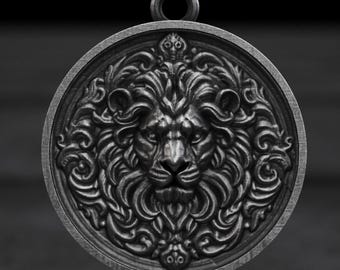Handmade Lion Head Pendant: Oxidized Sterling Silver Gothic Medallion