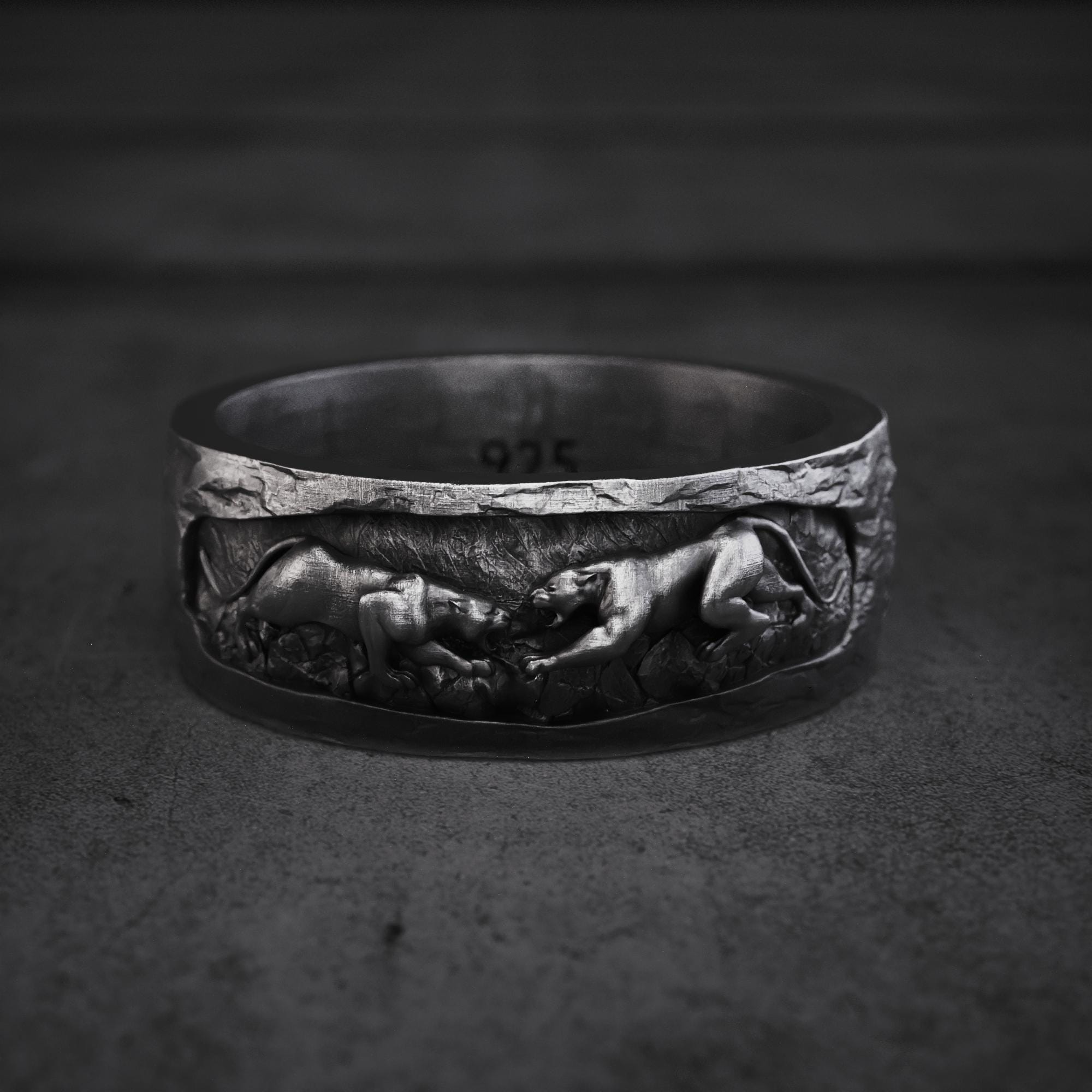 Bague Homme Panthère/jaguar Rugissant - Argent 925 Oxydé - Taille 10 - Fait Main Inde - NEUVE