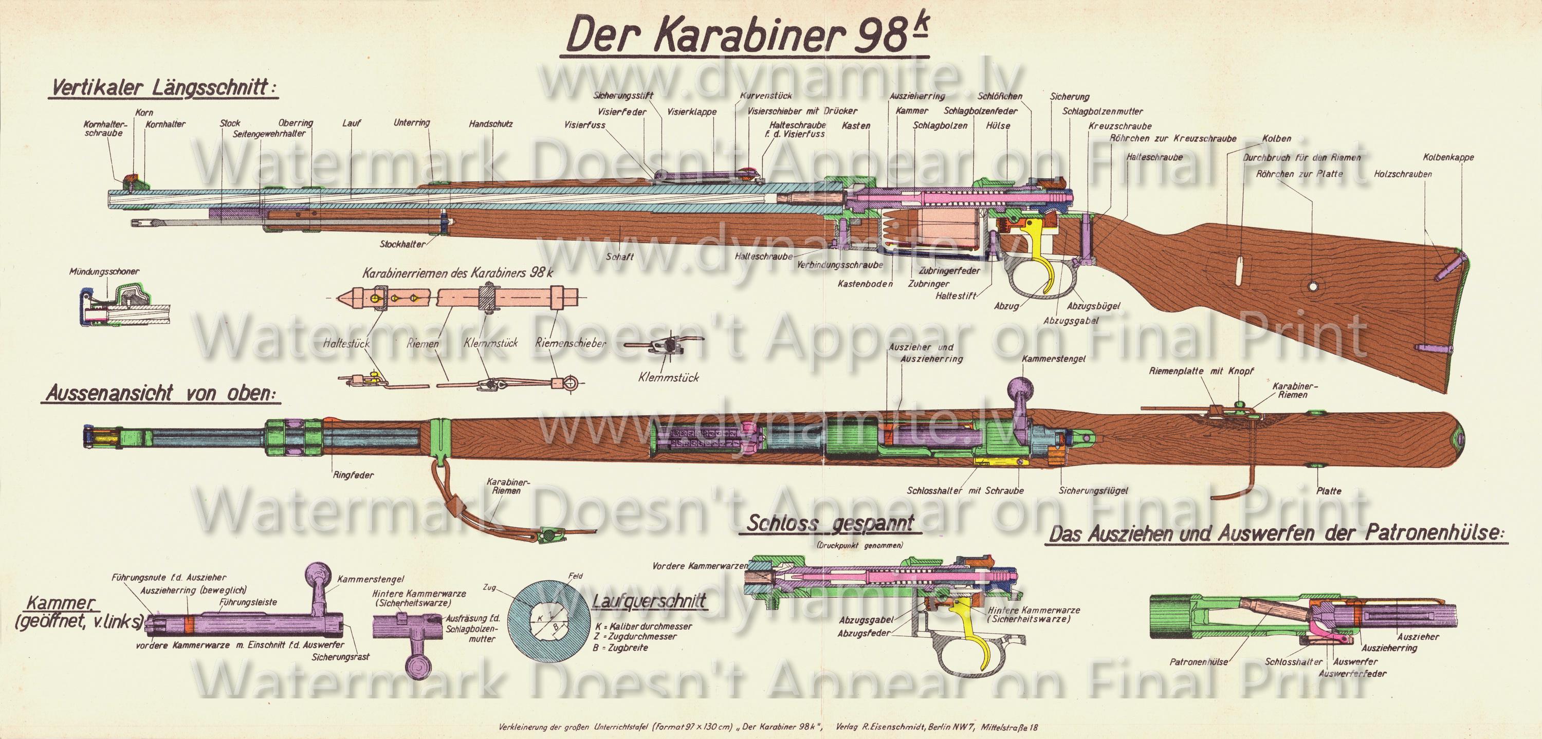 Weapons Reproduction German WW2 Weapon Poster Reproduction Print Karabiner 98 K Mauser Rifle ...