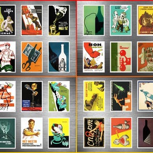Könnte beinhalten: Eine Sammlung von Vintage-Propagandaplakaten aus der Sowjetzeit. Die Plakate zeigen kräftige Farben, Illustrationen und Text auf Russisch. Die Themen umfassen Anti-Alkohol-Botschaften, Arbeiter und politische Aussagen. Die Plakate sind in einem Raster angeordnet.