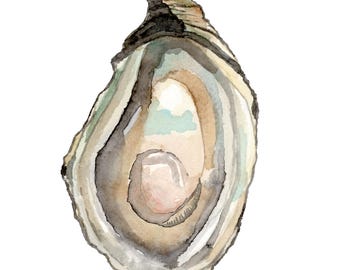 Giclée Oyster 6 Watercolor Print — Archival 100% Cotton Cold-Press Paper — Multiple Sizes