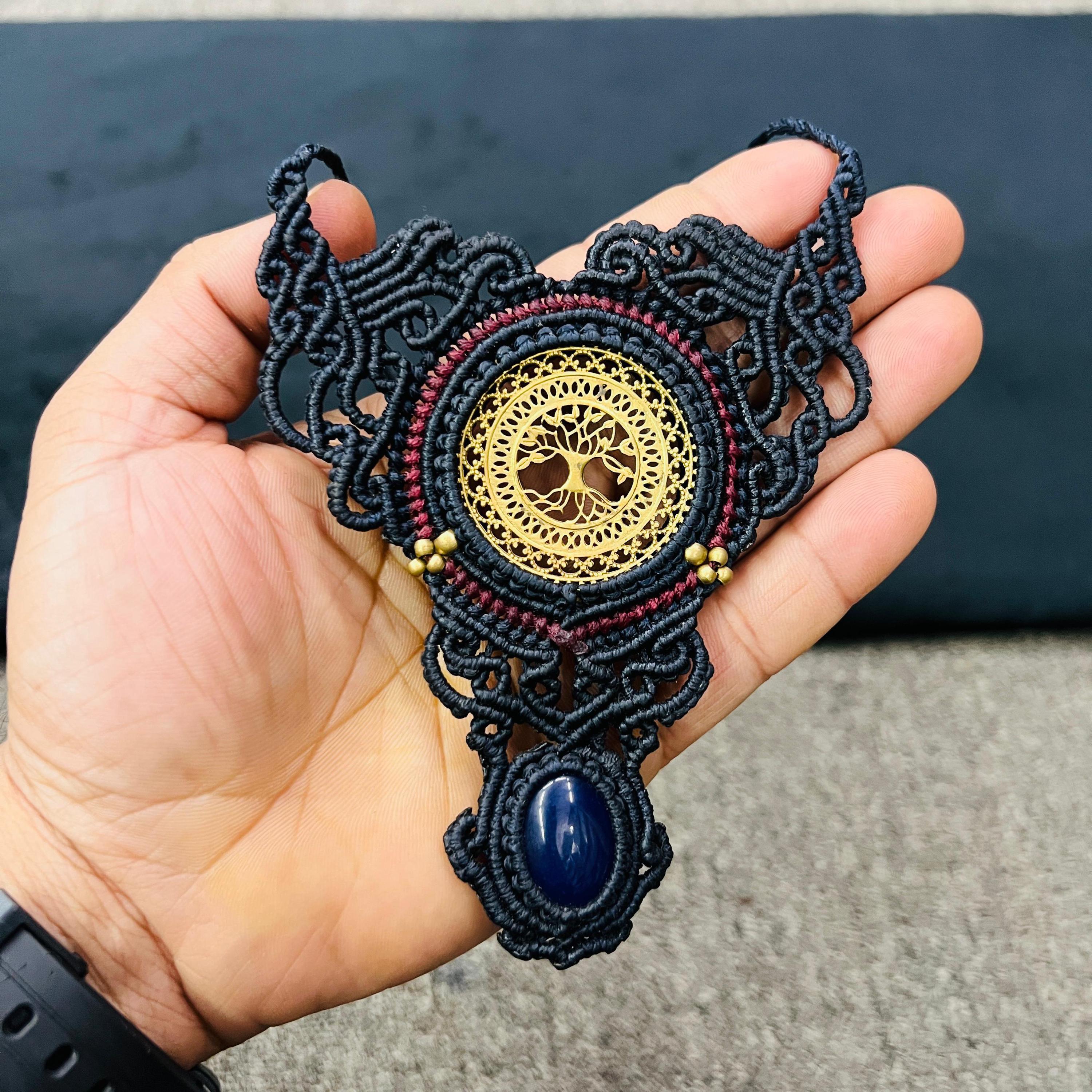 マクラメ生命の樹ネックレス：ブルークォーツ、神聖幾何学 - Etsy 日本