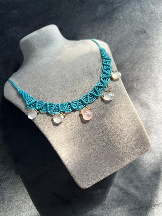 Handmade Macrame Rose Quartz Choker: Bohemian Necklace - Etsy