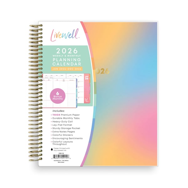 2026 Weekly Monthly Planner: Blue Sky Livewell, 7" x 9", Stickers & Pocket