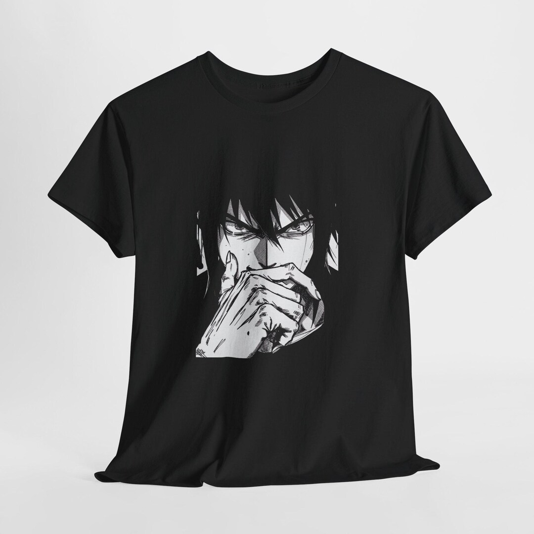 Brooding Manga Face T-shirt | Black Graphic Anime Portrait Tee - Etsy