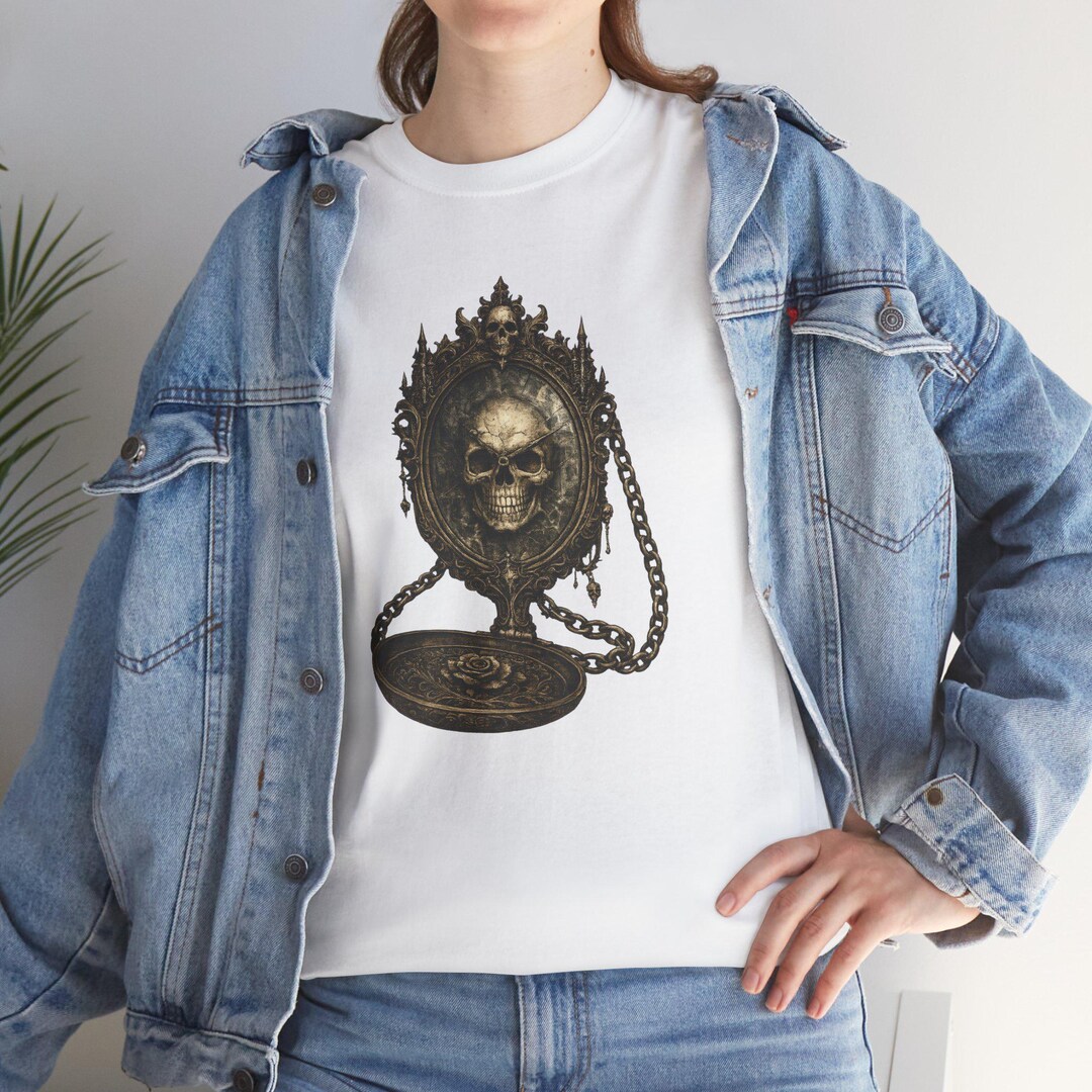 Victorian Skull Locket Tee | Gothic Necklace Pocket Watch Graphic - Etsy