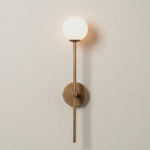Brass Globe Wall Sconce: Mid-Century Modern Light Fixture