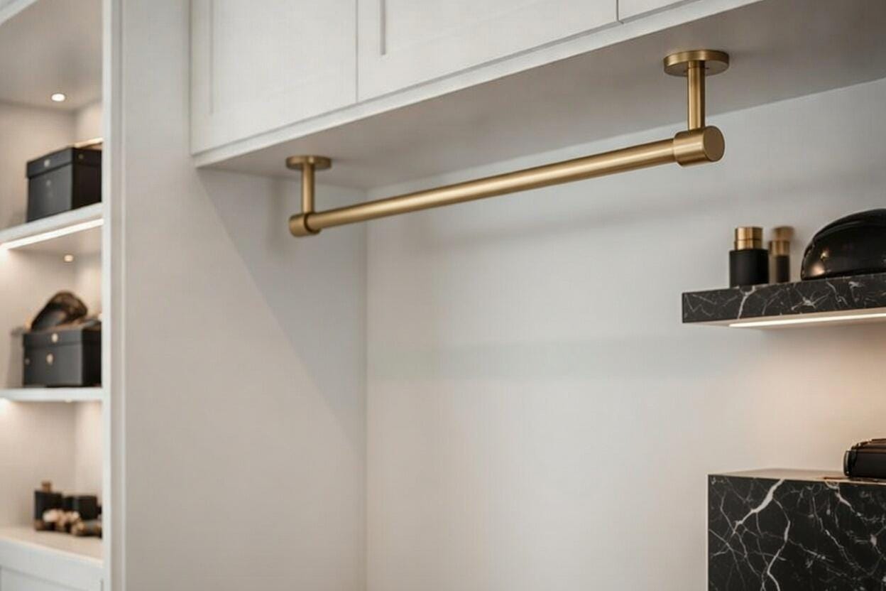 Modern Brass Closet Rod: Wall Mounted Wardrobe Rail, Minimalist Clothing Bar