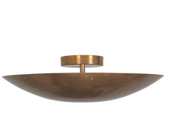 Mid Century Modern Brass Dome Light Perforated Design Flush Mount