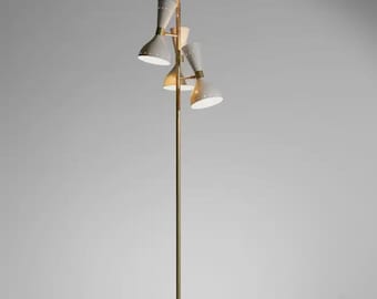 Mid-Century Modern Brass Floor Lamp: Triple Cone Shade Standing Lamp