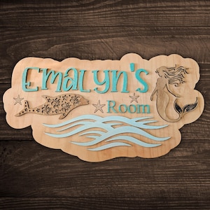 Mermaid Nursery Name Sign, Personalized Kid&#39;s Room Wall Decor, Baby Shower Gift, Custom Baby Name Sign, Personalized wall hanging, Door Sign