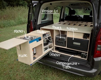 Progetto fai-da-te per la costruzione di un box da campeggio "Rosalie" per Citroën Berlingo, Opel Combo, Peugeot Rifter (versione tedesca e inglese)