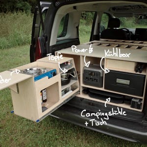 Plano de construção de caixa de acampamento faça você mesmo para Citroën Berlingo, Opel Combo, Peugeot Rifter (versão em alemão e inglês)