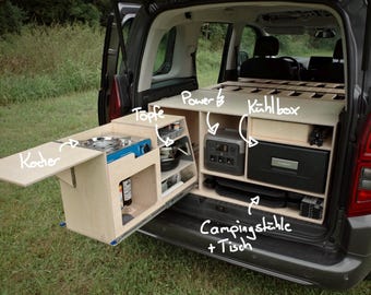 Progetto di costruzione fai da te di un box da campeggio per Citroën Berlingo, Opel Combo, Peugeot Rifter (versione tedesca e inglese)