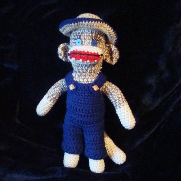 OUTFIT for 18 Inch Sock Monkey Navy Coverall with "Straw" Hat