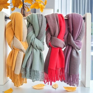 Double Sided Cashmere Scarf for Women | Solid Colour Soft Scarf | Winter Scarf | Wool Scarf in Gift Box | Letterbox Gift for Her