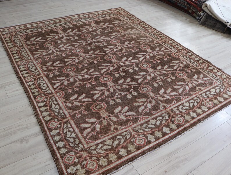 7'5x9'3 ft Geometric Afghan Rug, Hand-Knotted Wool Rug, Dark Chocolate Brown Rug, Tribal Rug, Area Rug, Living Room Rug, Oriental Rug image 8