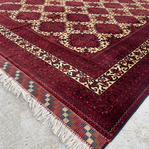 10 x 17 fot stor afghansk handgjord matta, orientalisk vintagematta, handknuten ullmatta, tribal yusufimatta, palatsmatta, geometrisk turkmensk matta bild 6