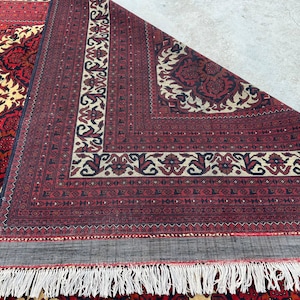 10 x 17 fot stor afghansk handgjord matta, orientalisk vintagematta, handknuten ullmatta, tribal yusufimatta, palatsmatta, geometrisk turkmensk matta bild 15