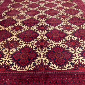 10 x 17 fot stor afghansk handgjord matta, orientalisk vintagematta, handknuten ullmatta, tribal yusufimatta, palatsmatta, geometrisk turkmensk matta bild 11